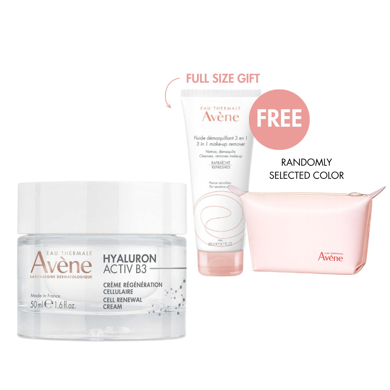 Avène Hyaluron Activ B3 Cell Renewal Cream 50ml + FREE 3-in-1 Make-Up Remover 200ml & Pouch